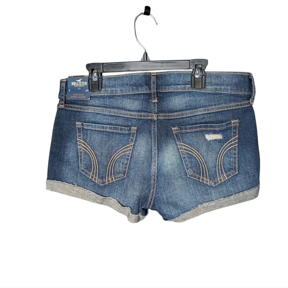New Hollister Women's Blue Jean Denim Shorts Distressed Style Low Rise Fitted - Picture 9 of 9